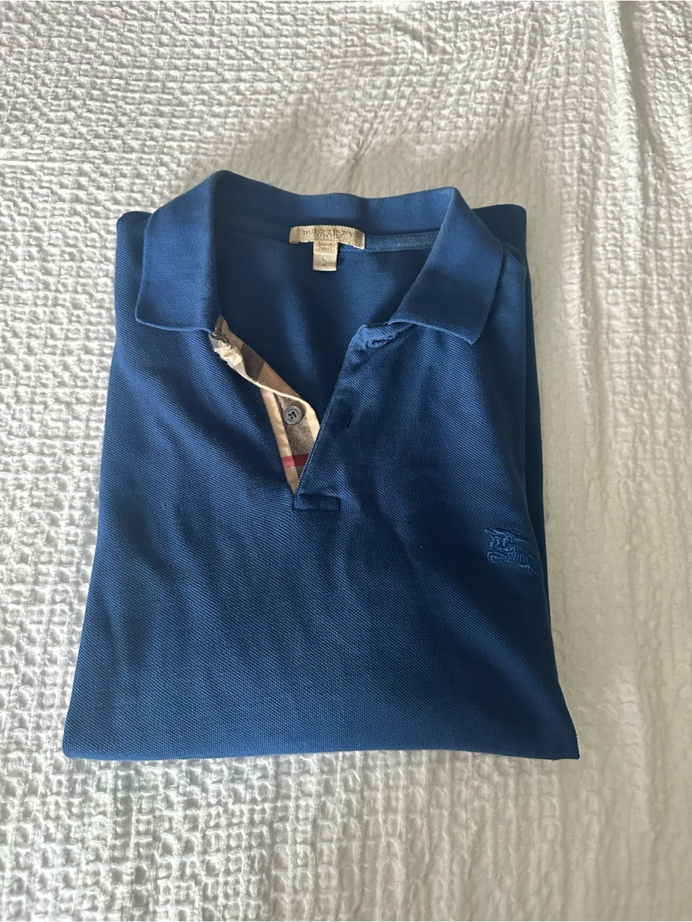 Burberry Navy Blue Polo with Signature Check Trim